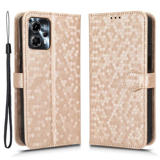 Cell Phone Cover for Motorola Moto G13 4G / G23 4G , Dot Pattern Imprinted Wallet PU Leather Phone Case - Rose Gold