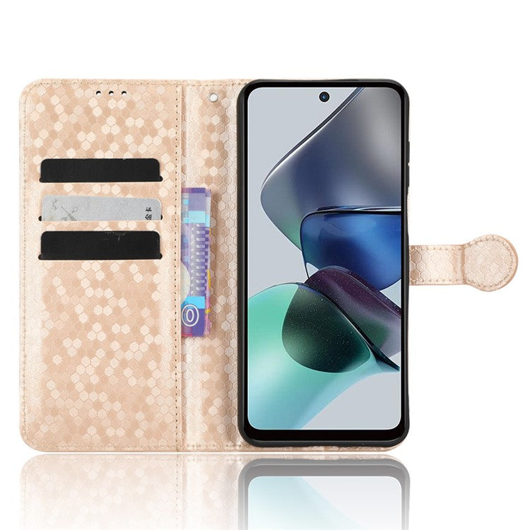 Cell Phone Cover for Motorola Moto G13 4G / G23 4G , Dot Pattern Imprinted Wallet PU Leather Phone Case - Rose Gold