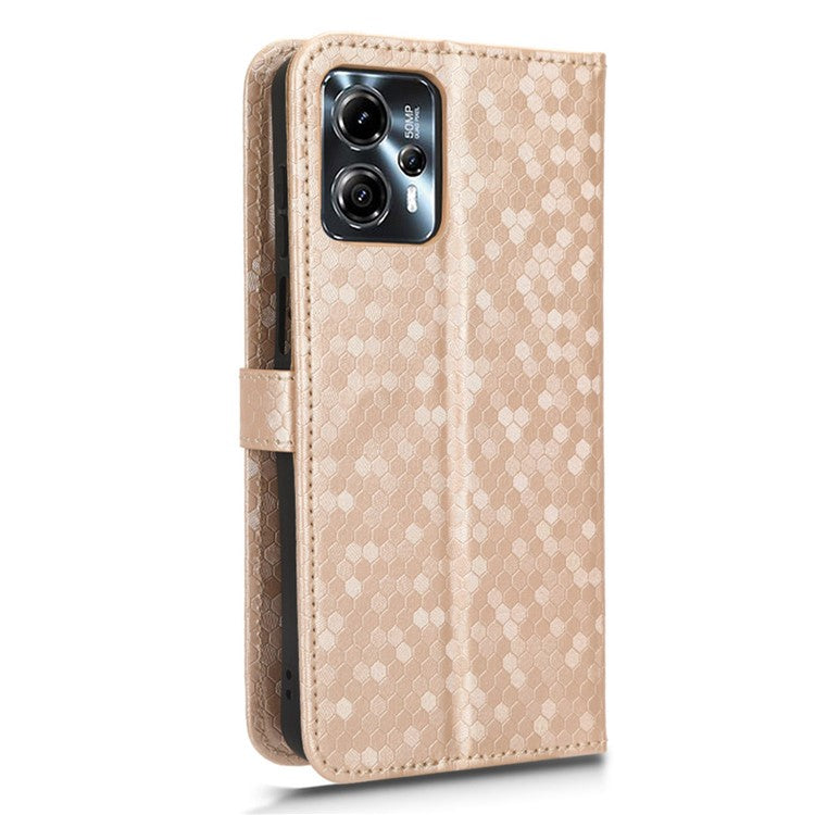 Cell Phone Cover for Motorola Moto G13 4G / G23 4G , Dot Pattern Imprinted Wallet PU Leather Phone Case - Rose Gold