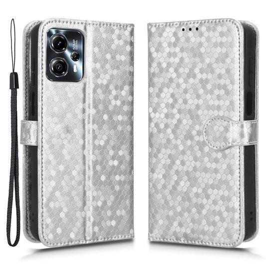 Cell Phone Cover for Motorola Moto G13 4G / G23 4G , Dot Pattern Imprinted Wallet PU Leather Phone Case - Silver