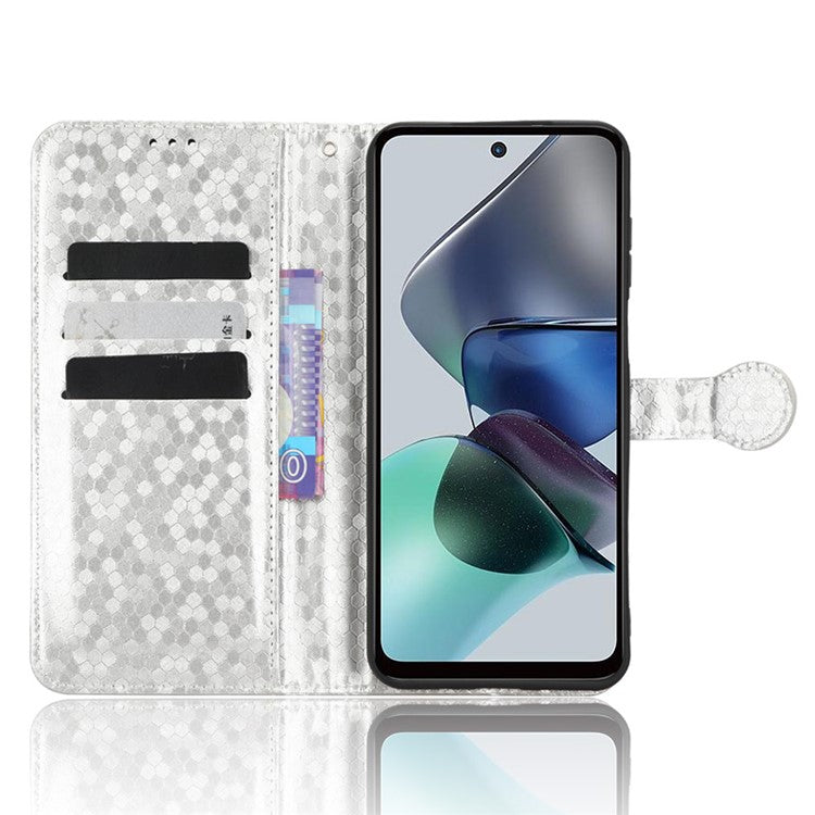 Cell Phone Cover for Motorola Moto G13 4G / G23 4G , Dot Pattern Imprinted Wallet PU Leather Phone Case - Silver