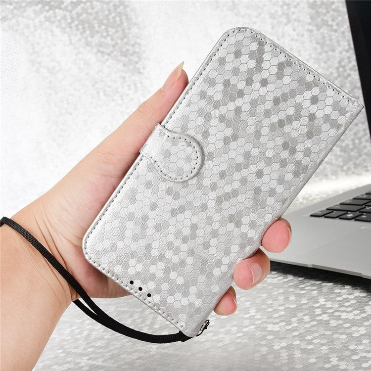 Cell Phone Cover for Motorola Moto G13 4G / G23 4G , Dot Pattern Imprinted Wallet PU Leather Phone Case - Silver