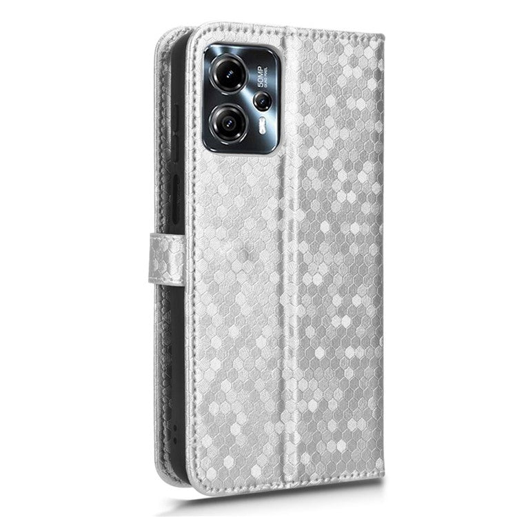 Cell Phone Cover for Motorola Moto G13 4G / G23 4G , Dot Pattern Imprinted Wallet PU Leather Phone Case - Silver