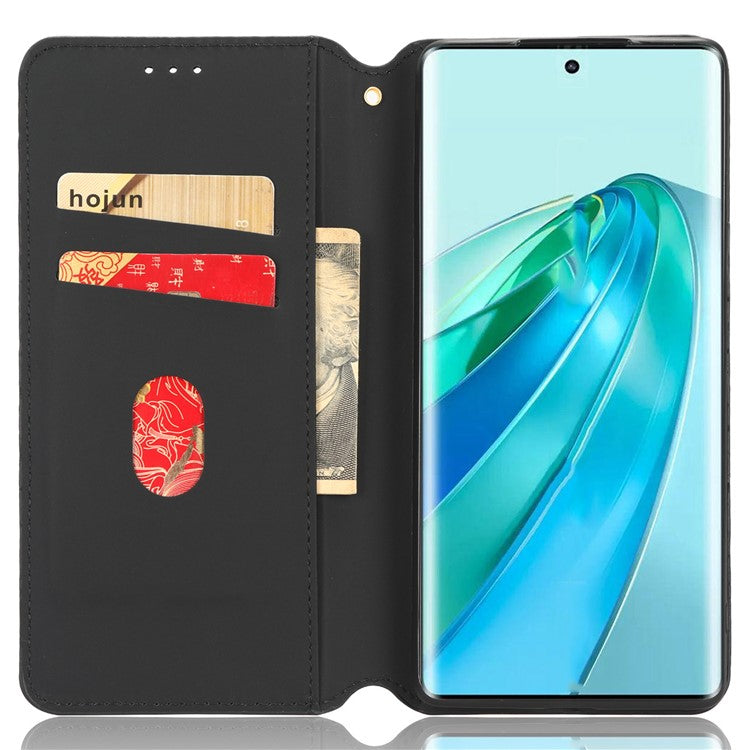 For Honor X9a 5G / X40 5G / Magic5 Lite 5G Phone Leather Case Wallet Stand Imprinted Rhombus Pattern Phone Cover - Black