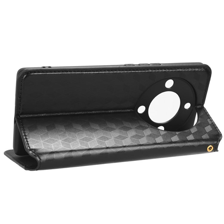 For Honor X9a 5G / X40 5G / Magic5 Lite 5G Phone Leather Case Wallet Stand Imprinted Rhombus Pattern Phone Cover - Black