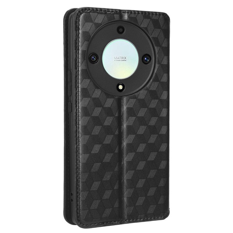 For Honor X9a 5G / X40 5G / Magic5 Lite 5G Phone Leather Case Wallet Stand Imprinted Rhombus Pattern Phone Cover - Black