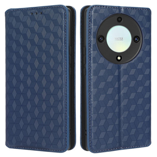 For Honor X9a 5G / X40 5G / Magic5 Lite 5G Phone Leather Case Wallet Stand Imprinted Rhombus Pattern Phone Cover - Blue