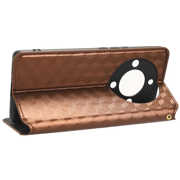 For Honor X9a 5G / X40 5G / Magic5 Lite 5G Phone Leather Case Wallet Stand Imprinted Rhombus Pattern Phone Cover - Brown