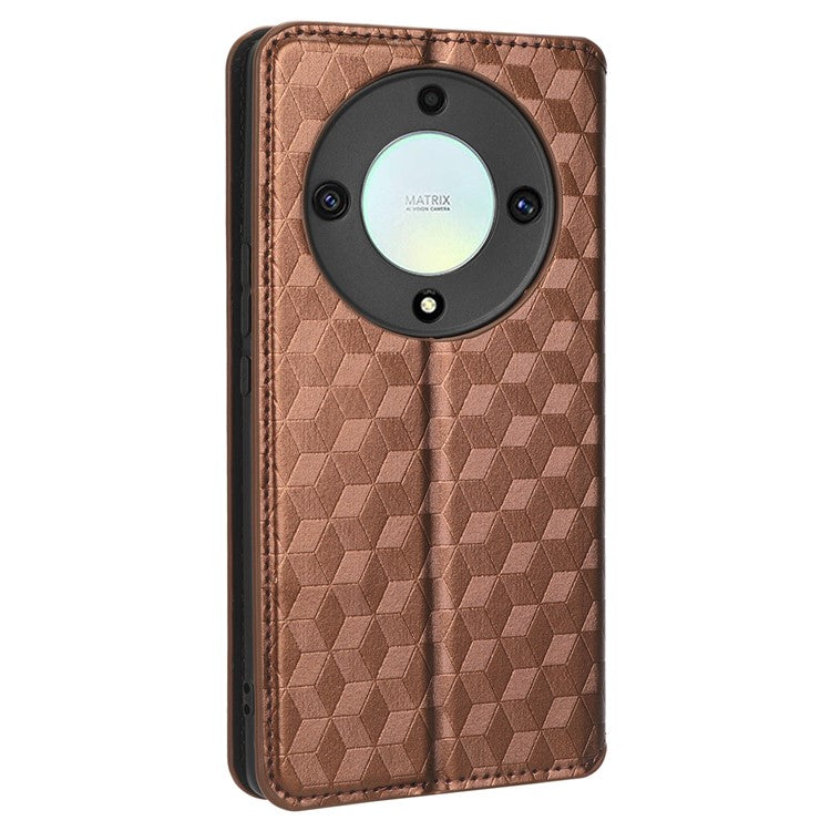 For Honor X9a 5G / X40 5G / Magic5 Lite 5G Phone Leather Case Wallet Stand Imprinted Rhombus Pattern Phone Cover - Brown