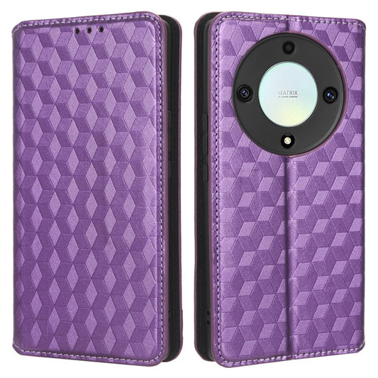 For Honor X9a 5G / X40 5G / Magic5 Lite 5G Phone Leather Case Wallet Stand Imprinted Rhombus Pattern Phone Cover - Purple