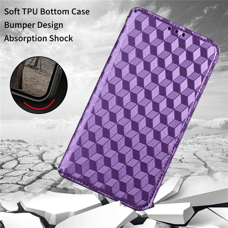 For Honor X9a 5G / X40 5G / Magic5 Lite 5G Phone Leather Case Wallet Stand Imprinted Rhombus Pattern Phone Cover - Purple