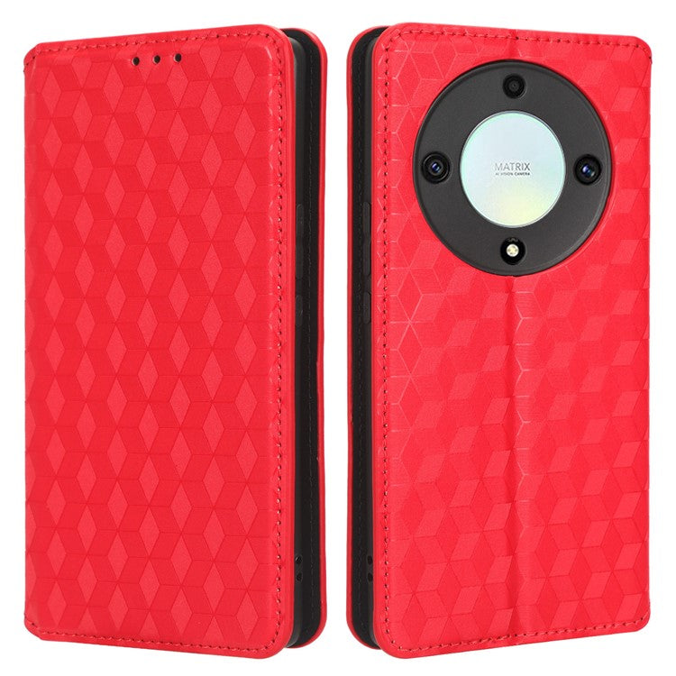For Honor X9a 5G / X40 5G / Magic5 Lite 5G Phone Leather Case Wallet Stand Imprinted Rhombus Pattern Phone Cover - Red