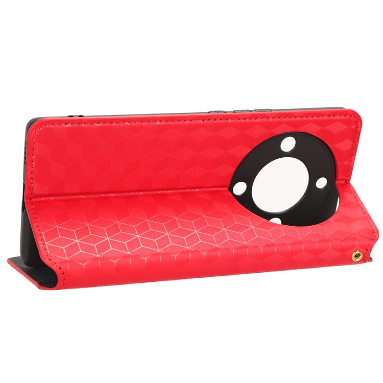 For Honor X9a 5G / X40 5G / Magic5 Lite 5G Phone Leather Case Wallet Stand Imprinted Rhombus Pattern Phone Cover - Red
