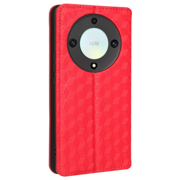 For Honor X9a 5G / X40 5G / Magic5 Lite 5G Phone Leather Case Wallet Stand Imprinted Rhombus Pattern Phone Cover - Red