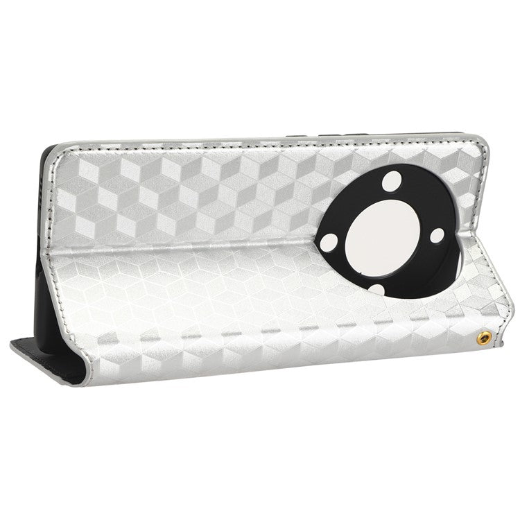 For Honor X9a 5G / X40 5G / Magic5 Lite 5G Phone Leather Case Wallet Stand Imprinted Rhombus Pattern Phone Cover - Silver