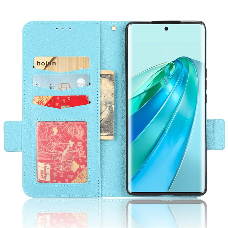 For Honor X9a 5G / X40 5G / Magic5 Lite 5G Phone Case Wallet Stand Litchi Texture Leather Phone Cover - Baby Blue