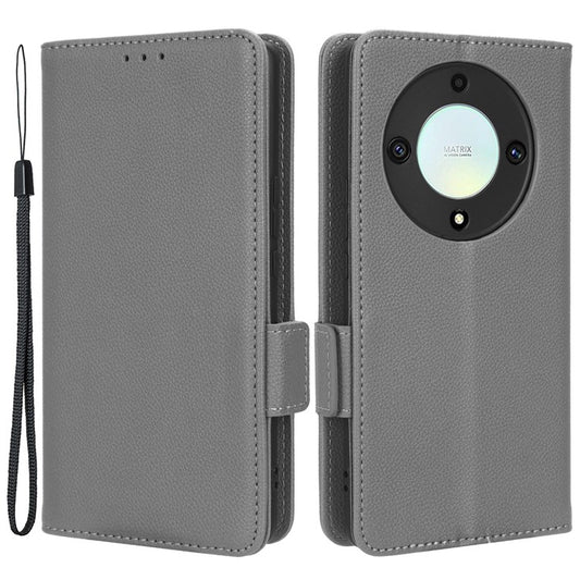 For Honor X9a 5G / X40 5G / Magic5 Lite 5G Phone Case Wallet Stand Litchi Texture Leather Phone Cover - Grey