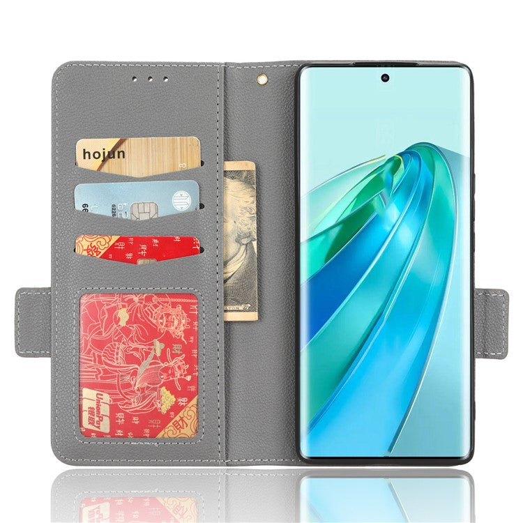 For Honor X9a 5G / X40 5G / Magic5 Lite 5G Phone Case Wallet Stand Litchi Texture Leather Phone Cover - Grey