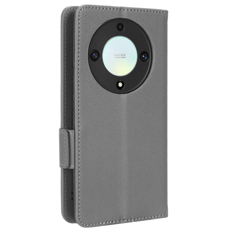For Honor X9a 5G / X40 5G / Magic5 Lite 5G Phone Case Wallet Stand Litchi Texture Leather Phone Cover - Grey