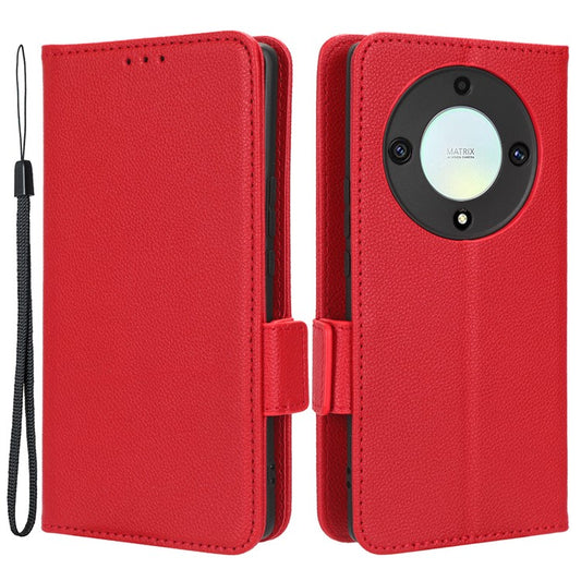 For Honor X9a 5G / X40 5G / Magic5 Lite 5G Phone Case Wallet Stand Litchi Texture Leather Phone Cover - Red