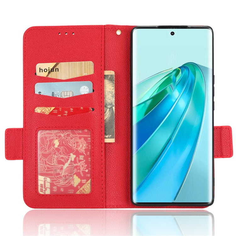 For Honor X9a 5G / X40 5G / Magic5 Lite 5G Phone Case Wallet Stand Litchi Texture Leather Phone Cover - Red