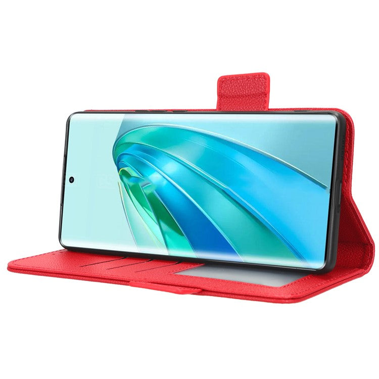 For Honor X9a 5G / X40 5G / Magic5 Lite 5G Phone Case Wallet Stand Litchi Texture Leather Phone Cover - Red