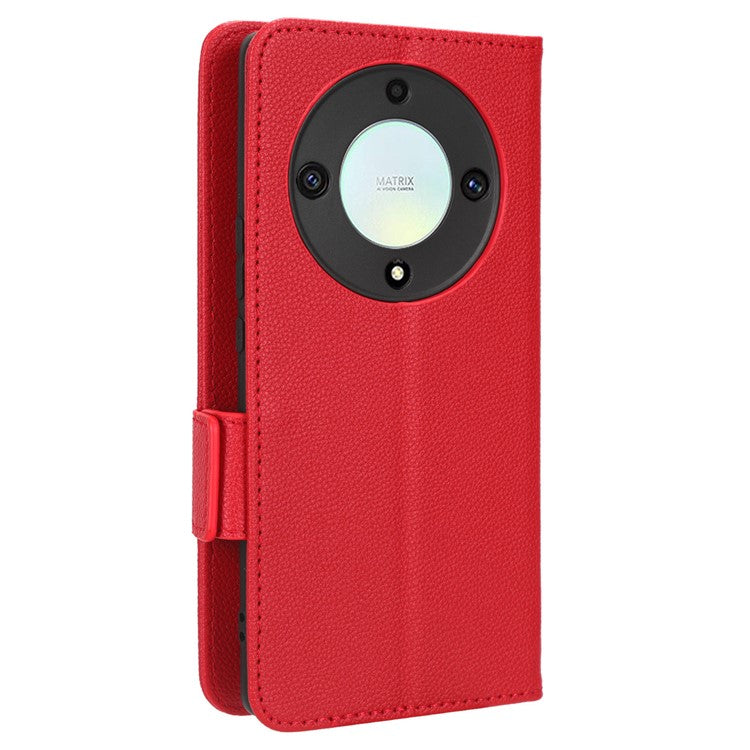 For Honor X9a 5G / X40 5G / Magic5 Lite 5G Phone Case Wallet Stand Litchi Texture Leather Phone Cover - Red