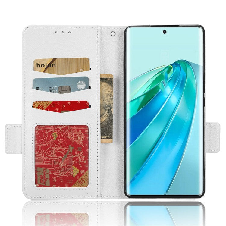 For Honor X9a 5G / X40 5G / Magic5 Lite 5G Phone Case Wallet Stand Litchi Texture Leather Phone Cover - White