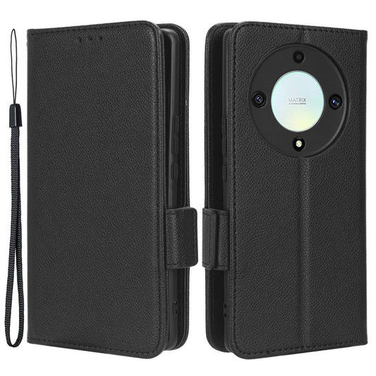For Honor X9a 5G / X40 5G / Magic5 Lite 5G Phone Case Wallet Stand Litchi Texture Leather Phone Cover - Black