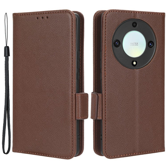 For Honor X9a 5G / X40 5G / Magic5 Lite 5G Phone Case Wallet Stand Litchi Texture Leather Phone Cover - Brown