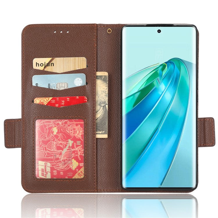 For Honor X9a 5G / X40 5G / Magic5 Lite 5G Phone Case Wallet Stand Litchi Texture Leather Phone Cover - Brown