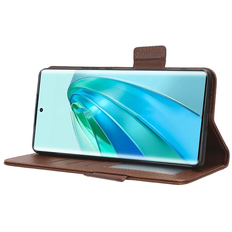 For Honor X9a 5G / X40 5G / Magic5 Lite 5G Phone Case Wallet Stand Litchi Texture Leather Phone Cover - Brown
