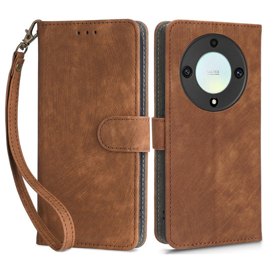 For Honor X9a 5G / X40 5G / Magic5 Lite 5G Phone Cover RFID Blocking Leather Wallet Stand Case with Strap - Brown