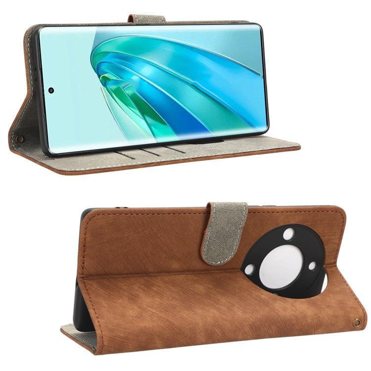 For Honor X9a 5G / X40 5G / Magic5 Lite 5G Phone Cover RFID Blocking Leather Wallet Stand Case with Strap - Brown