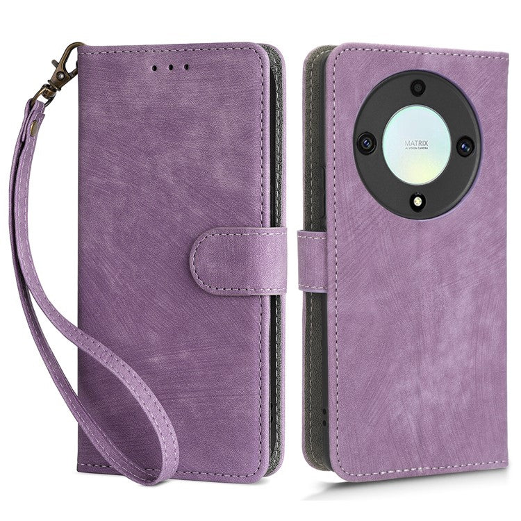 For Honor X9a 5G / X40 5G / Magic5 Lite 5G Phone Cover RFID Blocking Leather Wallet Stand Case with Strap - Purple