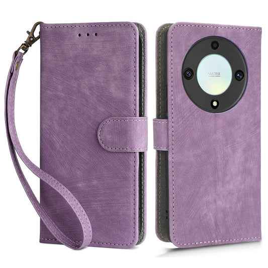 For Honor X9a 5G / X40 5G / Magic5 Lite 5G Phone Cover RFID Blocking Leather Wallet Stand Case with Strap - Purple