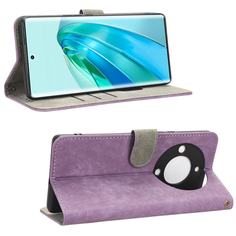For Honor X9a 5G / X40 5G / Magic5 Lite 5G Phone Cover RFID Blocking Leather Wallet Stand Case with Strap - Purple