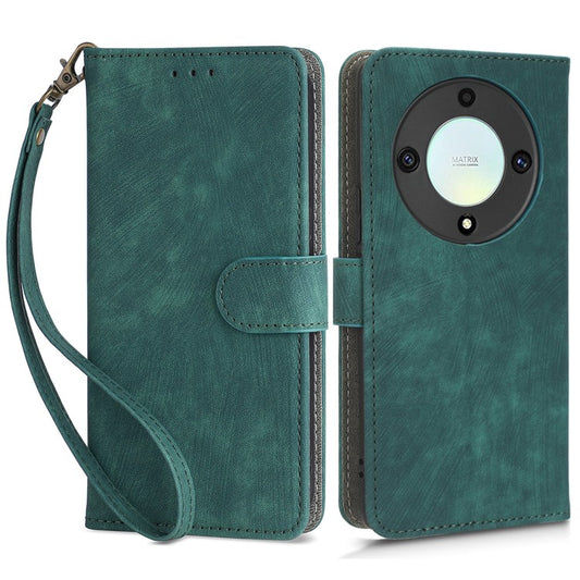 For Honor X9a 5G / X40 5G / Magic5 Lite 5G Phone Cover RFID Blocking Leather Wallet Stand Case with Strap - Green
