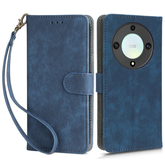 For Honor X9a 5G / X40 5G / Magic5 Lite 5G Phone Cover RFID Blocking Leather Wallet Stand Case with Strap - Blue