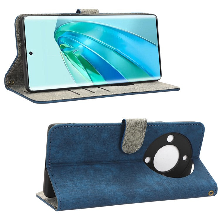 For Honor X9a 5G / X40 5G / Magic5 Lite 5G Phone Cover RFID Blocking Leather Wallet Stand Case with Strap - Blue