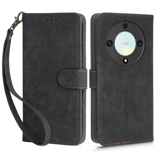 For Honor X9a 5G / X40 5G / Magic5 Lite 5G Phone Cover RFID Blocking Leather Wallet Stand Case with Strap - Black