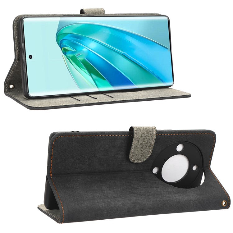 For Honor X9a 5G / X40 5G / Magic5 Lite 5G Phone Cover RFID Blocking Leather Wallet Stand Case with Strap - Black