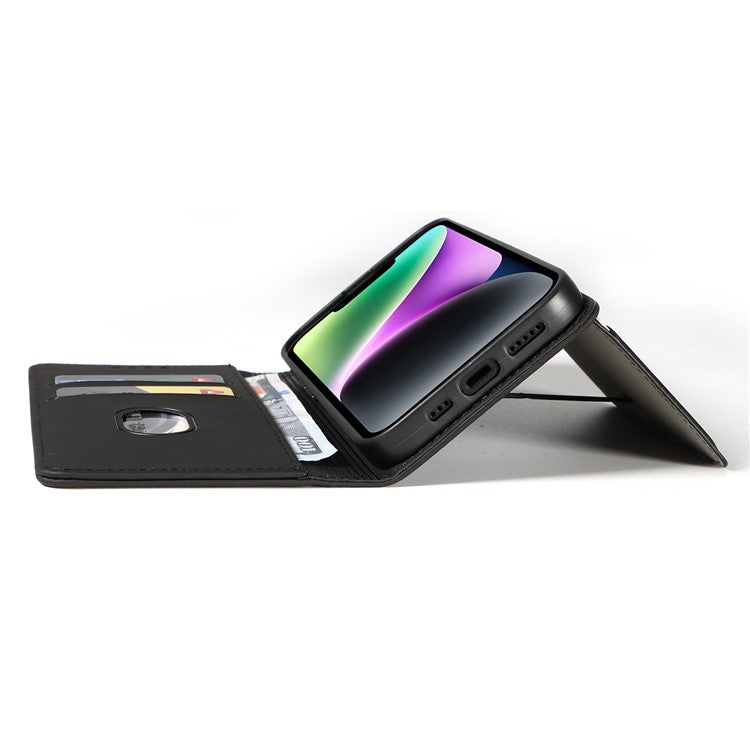 For iPhone 14 Business Style Phone Case PU Leather Skin Touch Magnetic Cell Phone Cover with Stand Wallet - Black