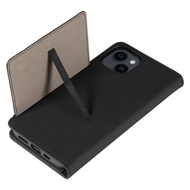 For iPhone 14 Business Style Phone Case PU Leather Skin Touch Magnetic Cell Phone Cover with Stand Wallet - Black