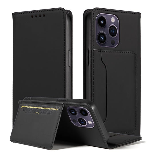 Magnetic Phone Case For iPhone 14 Pro Max , Stand Wallet Skin-friendly Anti-fall PU Leather Cell Phone Cover - Black