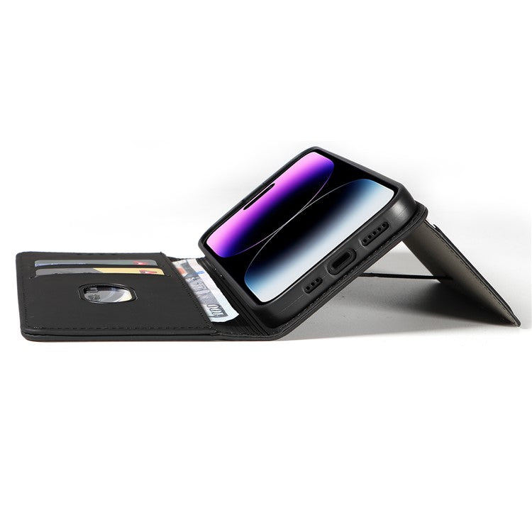 Magnetic Phone Case For iPhone 14 Pro Max , Stand Wallet Skin-friendly Anti-fall PU Leather Cell Phone Cover - Black