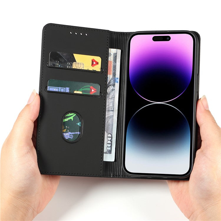 Magnetic Phone Case For iPhone 14 Pro Max , Stand Wallet Skin-friendly Anti-fall PU Leather Cell Phone Cover - Black