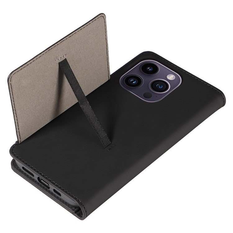 Magnetic Phone Case For iPhone 14 Pro Max , Stand Wallet Skin-friendly Anti-fall PU Leather Cell Phone Cover - Black