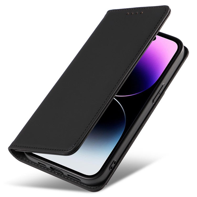 Magnetic Phone Case For iPhone 14 Pro Max , Stand Wallet Skin-friendly Anti-fall PU Leather Cell Phone Cover - Black