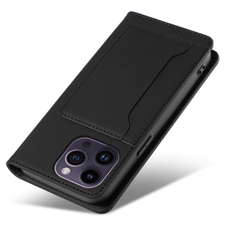 Magnetic Phone Case For iPhone 14 Pro Max , Stand Wallet Skin-friendly Anti-fall PU Leather Cell Phone Cover - Black